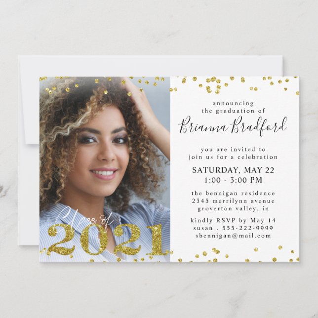 Invitation Script de graduation 2021 Gold Parties scintillant (Devant)