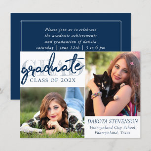 Invitation Script de la marine   Dark Blue 2 Photo Keepsaké
