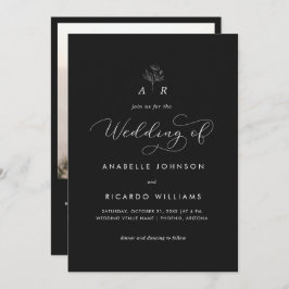 Invitation Script de monogramme de fleurs noires Photo Code Q