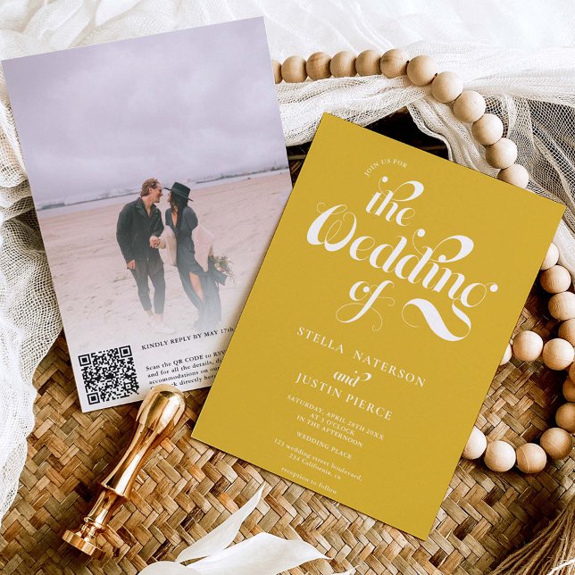 Invitation Script de moutarde de photo rétro mariage code Qr (Créateur téléchargé)