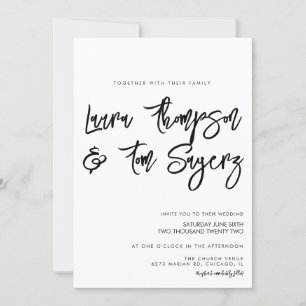 Invitation Script de pinceau minimaliste Mariage noir blanc