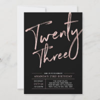 Script de pinceau moderne Rose Gold 23ème fête d'a