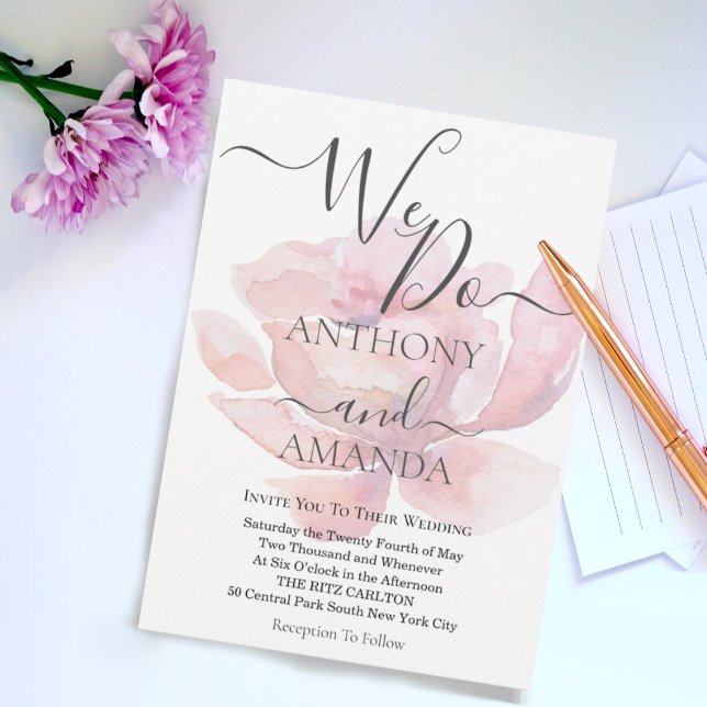 Invitation Script de superposition du rose de l'aquarelle du  (Elegant script watercolor wedding invitation)