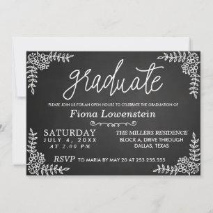 Invitation Script de tableau noir Floral Diplôme Open Hou