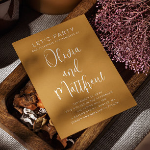 Invitation Script de typographie jaune moutarde mariage + QR