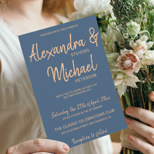 Invitation Script de typographie marine cuivre mariage métall