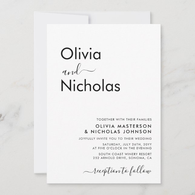 Invitation Script de typographie moderne chic Monogramme Mari (Devant)