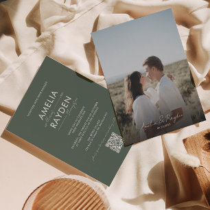 Invitation Script de typographie vert foncé Photo QR Code Mar