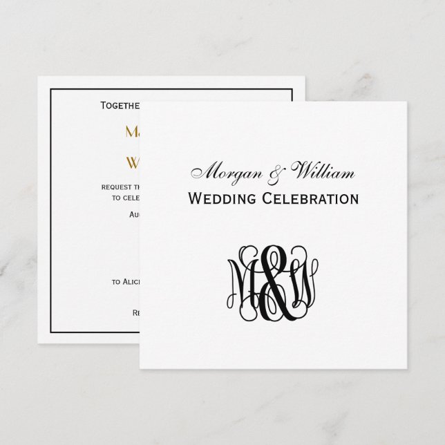Invitation Script de vigne noir Monogramme B&G do-it-yourself (Devant / Derrière)