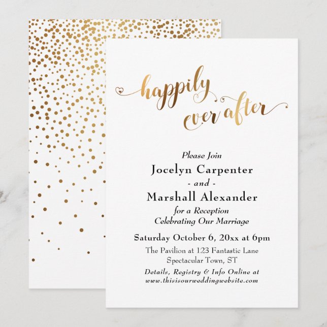 Invitation Script Doré Confitis de Bonheur Éternel au Dos (Devant / Derrière)