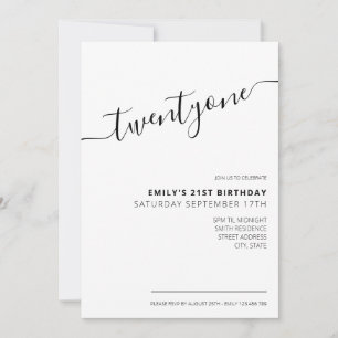 Invitation Script élégant moderne 21e anniversaire
