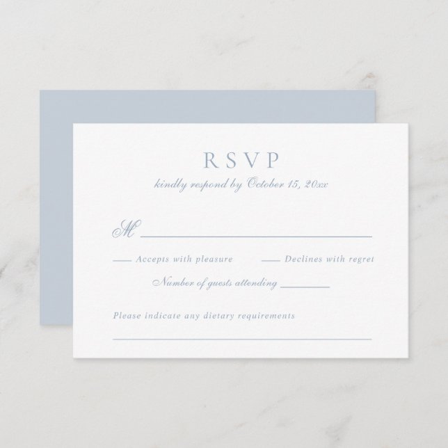 Invitation Script élégant moderne Dusty Blue Wedding RSVP (Devant / Derrière)
