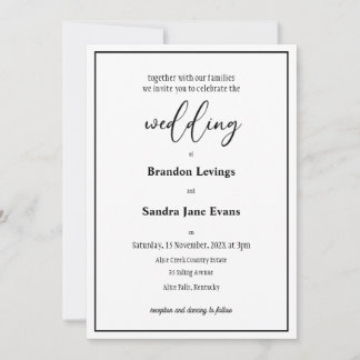 Invitation Script élégant noir et blanc