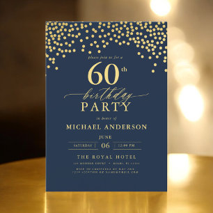 Invitation Script en or bleu marine Soixante-60e anniversaire