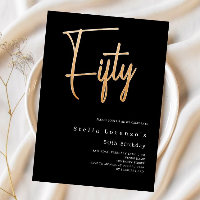 Invitation Script en or noir élégant 50e anniversaire (Créateur téléchargé)