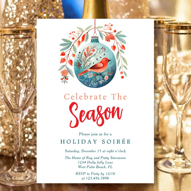 Invitation Script festif Red Bird Mistletoe Holiday Soiree (Créateur téléchargé)