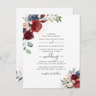 Invitation Script floral Bourgogne Botanique Mariage moderne