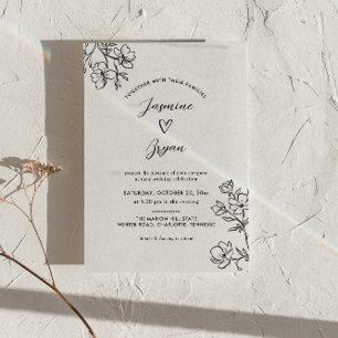 Invitation Script floral minimaliste mignon Mariage coeur