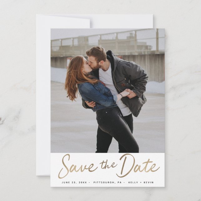 Invitation Script Gold Enregistrer la date (Devant)