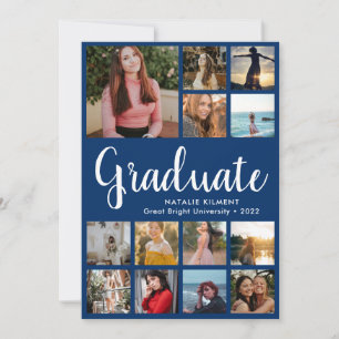 Invitation Script Graduate 14 Photo Collage Bleu Graduation