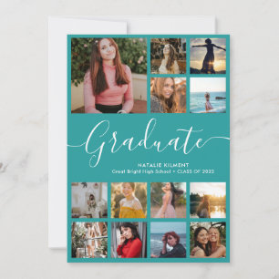 Invitation Script Graduate 14 Photo Collage Graduation Turquo