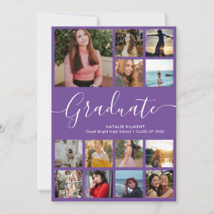 Invitation Script Graduate 14 Photo Collage Purple Graduation