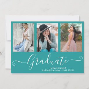 Invitation Script Graduate 4 Photo Collage Graduation Turquoi