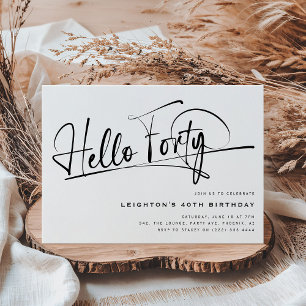 Invitation Script Hello Quarante Minimaliste 40e Anniversaire