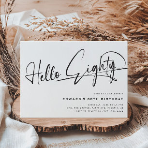 Invitation Script Hello Quatre-Vingts Minimaliste 80e Anniver