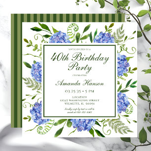 Invitation Script Hydrangeas Bleu 40e Anniversaire