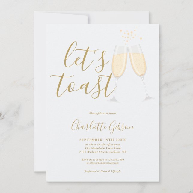 Invitation Script Let's Toast Mariage Doré (Devant)