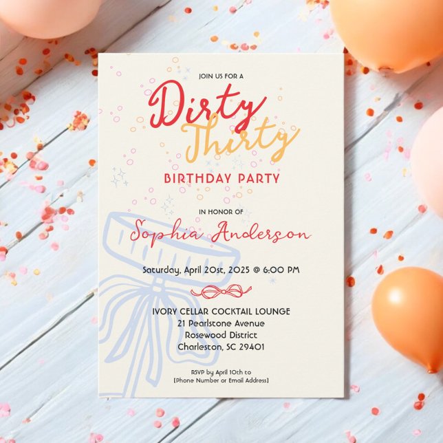 Invitation Script manuscrit Coquette Bow fête d'anniversaire (Créateur téléchargé)