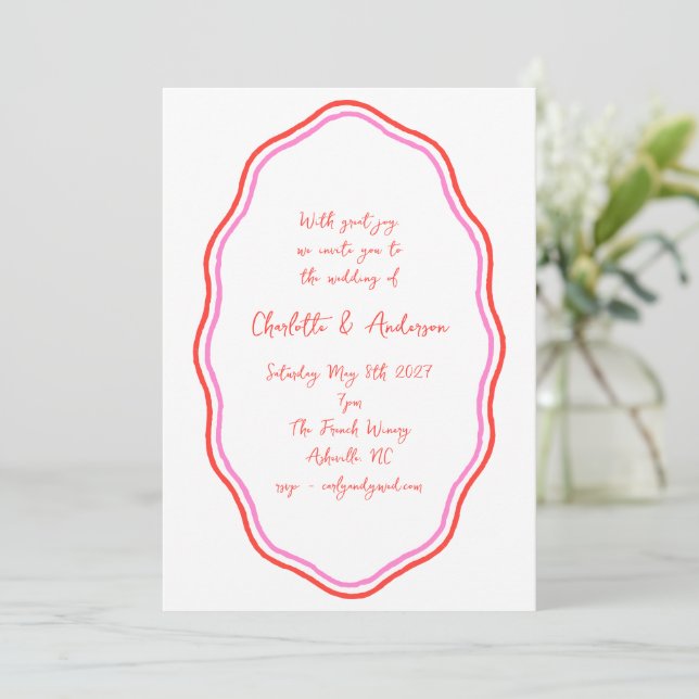 Invitation Script manuscrit Mariage de bordure rouge scintill (Debout devant)