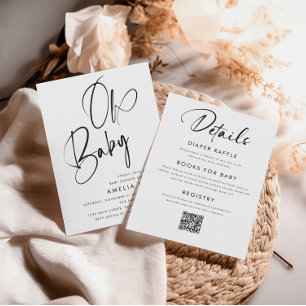 Invitation Script manuscrit minimaliste tout en un code Qr