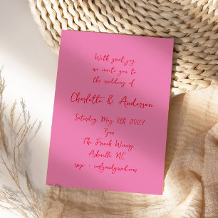 Invitation Script manuscrit Whimsy rose Mariage rouge