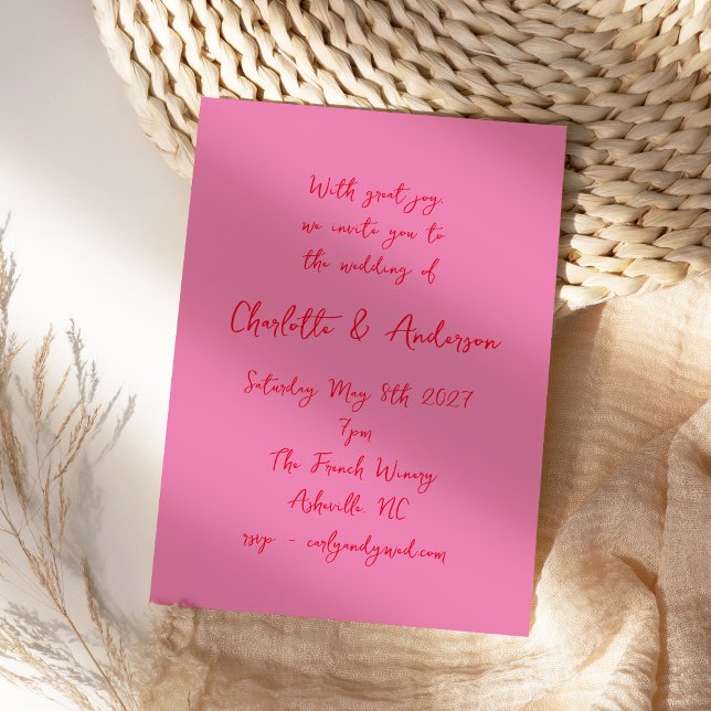 Invitation Script manuscrit Whimsy rose Mariage rouge (Créateur téléchargé)