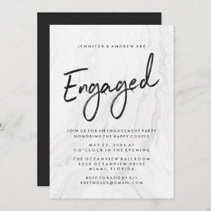 Invitation Script Marbre blanc moderne Partie d'engagement