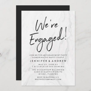 Invitation Script Marbre blanc moderne Partie d'engagement