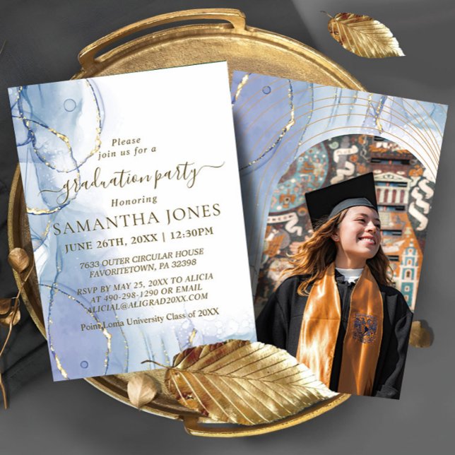 Invitation Script minimal Golden Blue Graduation (Créateur téléchargé)