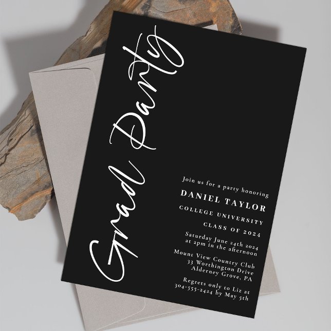 Invitation Script minimal moderne Black White Graduation Part (Créateur téléchargé)