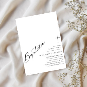 Invitation Script minimal Nettoyer Baptême noir et blanc