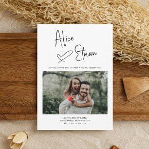 Invitation Script minimal Signature Coeur photo blanc