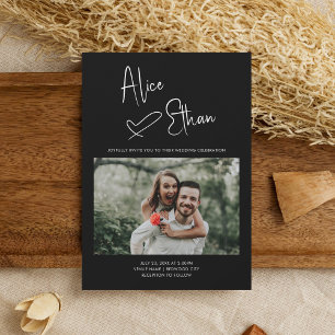 Invitation Script minimal Signature Coeur photo noir