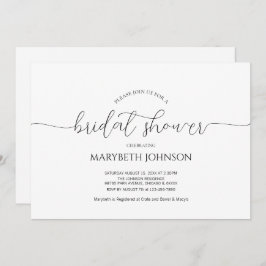 Invitation Script minimal simple Fête des mariées noir et bla