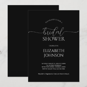 Invitation Script minimal simple Fête des mariées noir et bla