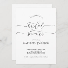 Invitation Script minimal simple Fête des mariées noir et bla