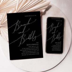 Invitation Script minimal Whimsical Black Brunch et Bubbly