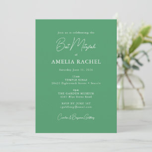 Invitation Script minimaliste Bat mitzvah moderne Kelly Green