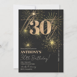Invitation Script minimaliste Black & Gold 30e fête d'anniver