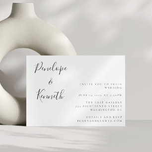 Invitation Script minimaliste blanc Mariage moderne Boho